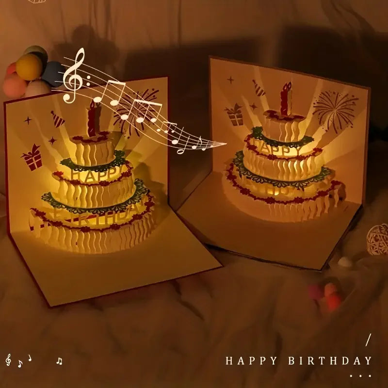 Musical Birthday Greeting Cards 3D Pop Up Gift Card with Led Music Gift Cards with Envelope Wedding Decorations for Tables