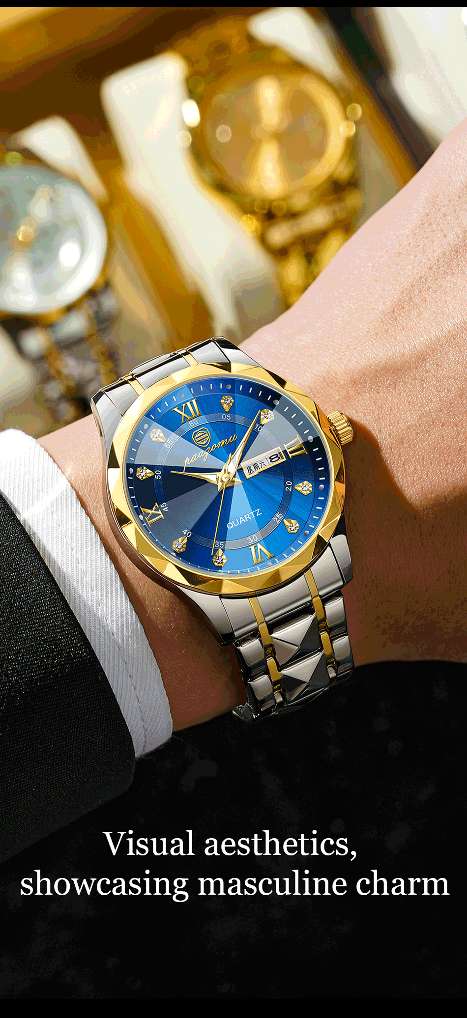 PAAZOMU Luxury Men Watches Business Top Brand Man Wristwatch Waterproof Luminous Date Week Quartz Men's Watch High Quality+Box
