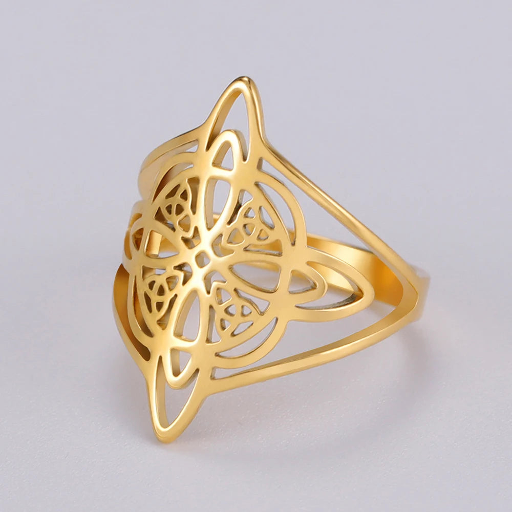 LIKGREAT Witch Knot Ring for Women Men Hollow Stainless Steel Finger Rings Celtic Vintage Amulet Protection Couple Jewelry Gifts