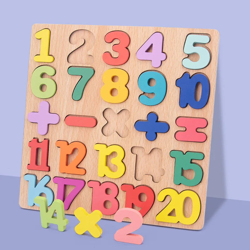 Montessori Wooden Puzzle 3D Alphabet Letters Number Matching Game Baby Kids Toys Education Learning Toy for Children 2 to 4 Year