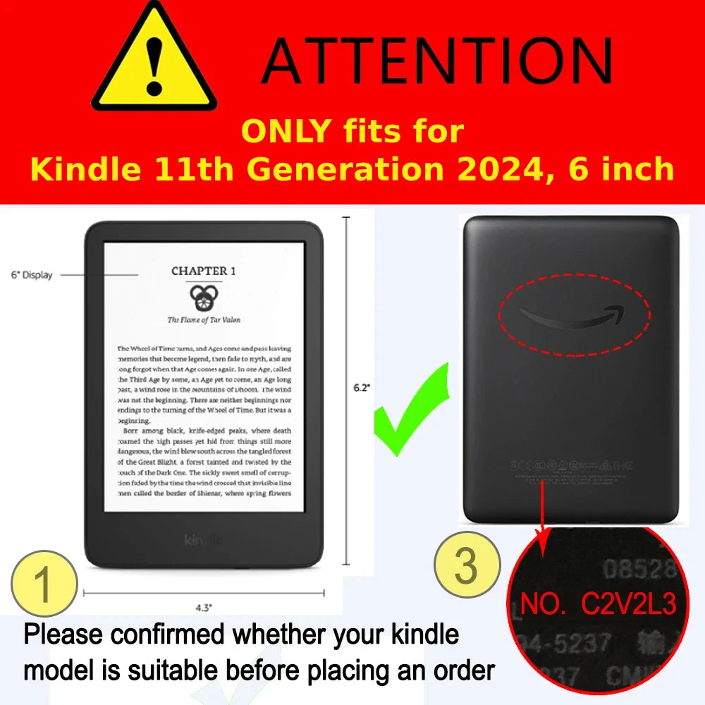 For Kindle 11th Generation 2024 Case 6'' with Hand Strap Kindle 6 inch Case Ebook C2V2L3 Auto Wake Sleep Cover PU Leather Funda
