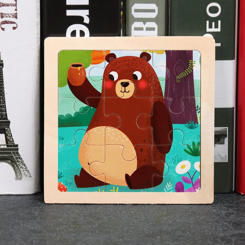 Baby Wooden Toys 11x11cm Jigsaw 3d Puzzle Cartoon Animal Traffic Wooden Puzzle Game Montessori Educational Toys For Children