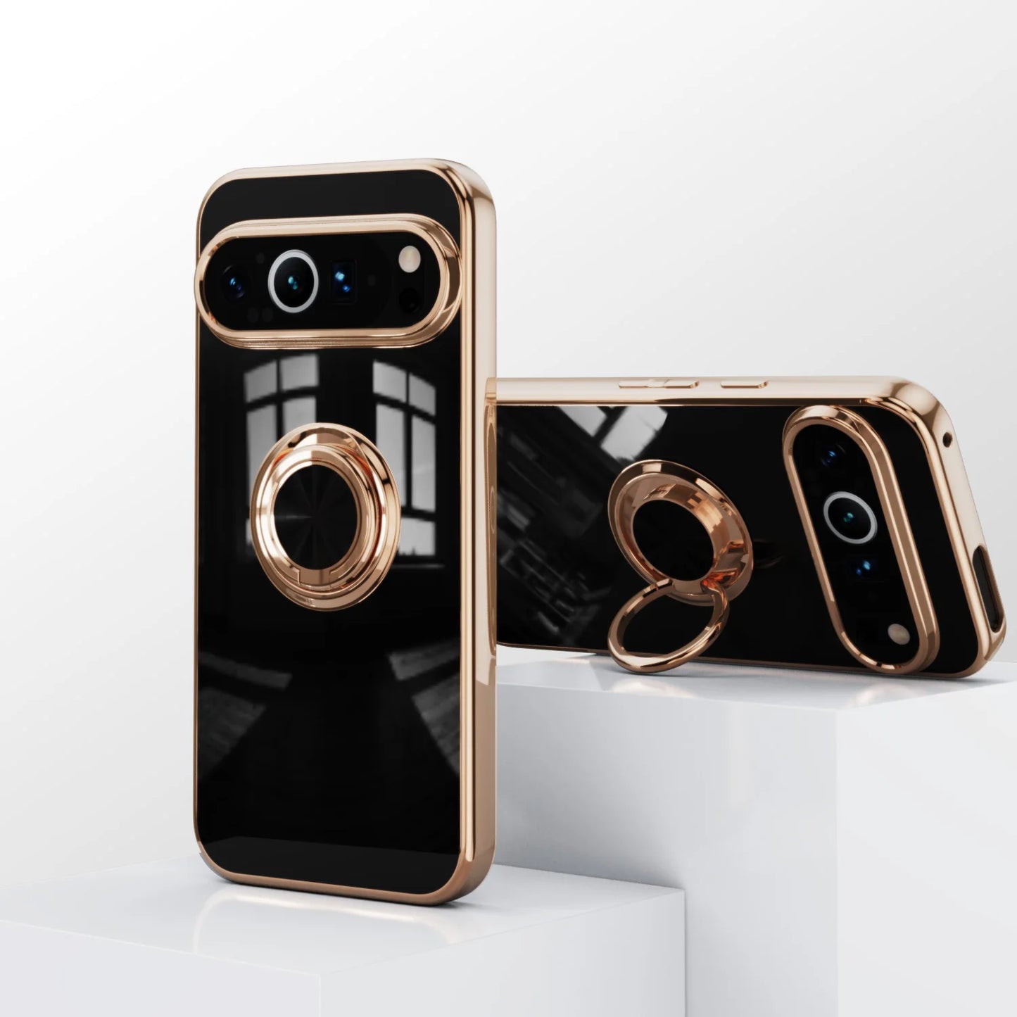 Flexbile Shockproof Plating Ring Holder Phone Case For Google Pixel 9 Pro XL 8A 8 Pro Cover Stand Back Shell Capa Funda Coque