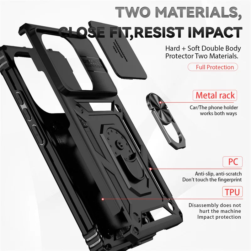 Shockproof Armor Funda For Xiaomi Redmi Note 13 Pro 5G 4G Slide Lens Protect Phone Case For Redmy Note13 Note13pro 5G Back Cover