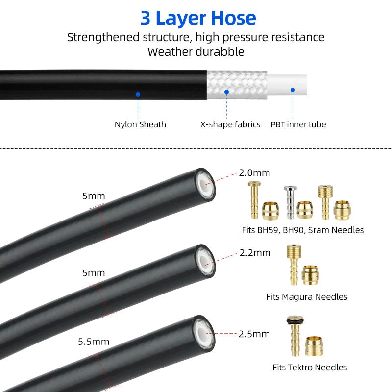 2500mm Bicycle Hydraulic Disc Brake Hose for Shimano BH59 BH90 Sram Magura Tektro 3 Layers Oil Tube Pipe Cycle Brake Replacement