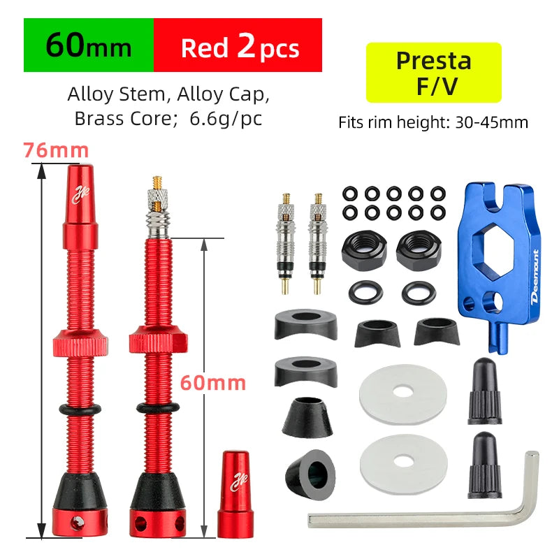 Bicycle F/V Tubeless Valve 44 60 80mm W/Tool Optional For Gravel Bike Aluminum alloy Pole Brass Core Presta Valve Cycling Parts