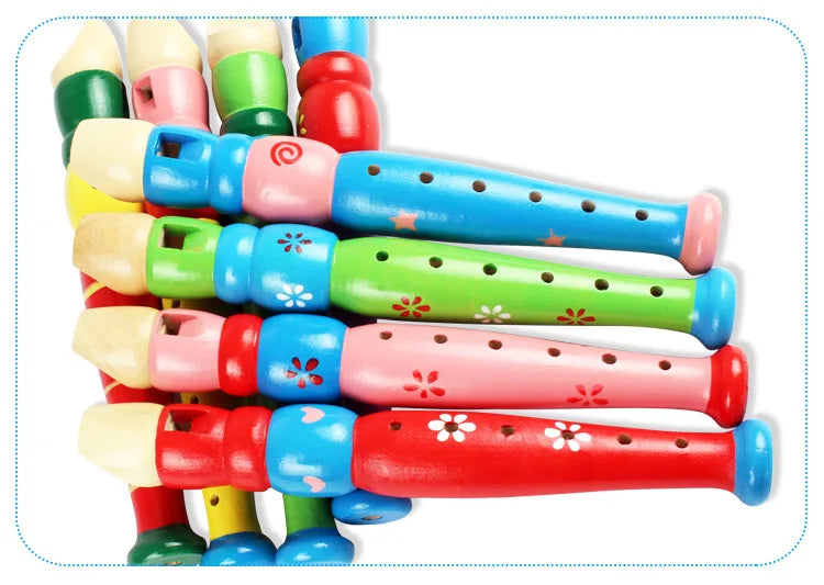 1Pc Wooden Cartoon Flute Children Clarinet 6-Hole Piccolo Musical Instrument Toys Early Learning Educational Wooden Toys