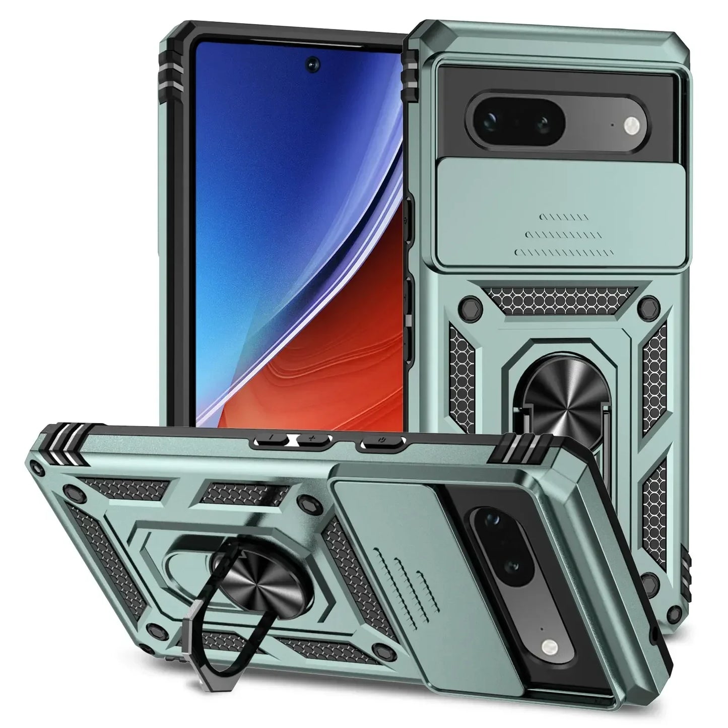 Shockproof Hybrid Dual Layer Magnetic Metal Ring stand Case For Google Pixel 9 8 7 Pro 6 6A 7A Slide Camera Lens Protetion Cover