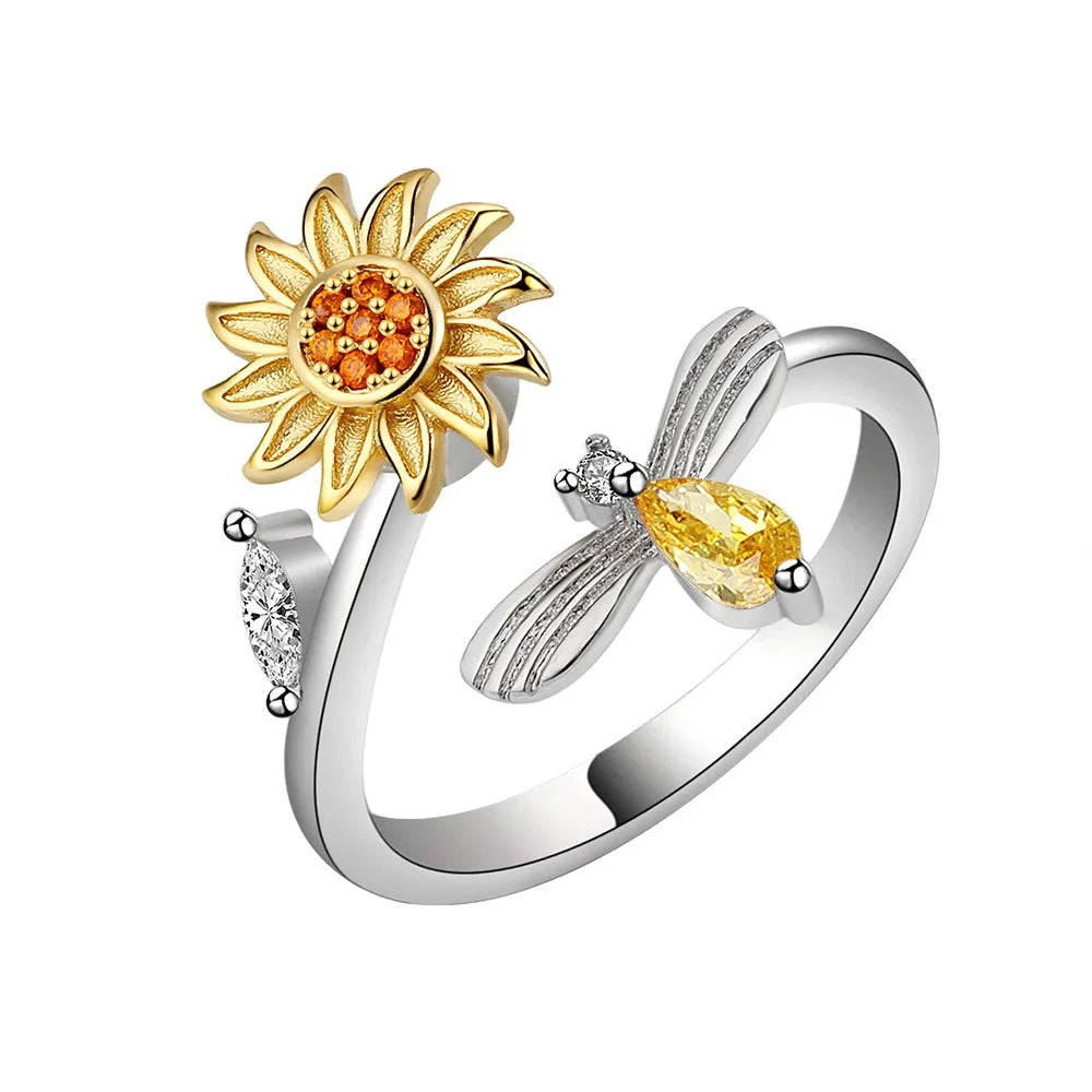 Unique Design With Personalized Rings Featuring Stars Moon Sun Sunflowers Dragonflies Fashionable Versatile Trendy For Women