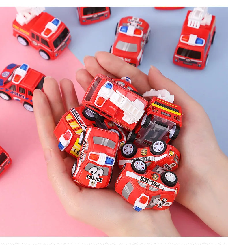 6Pcs Kids Cartoon Mini Pull Back Fire Truck Police Car Toys for Kids Birthday Party Favors Baby Shower Gift