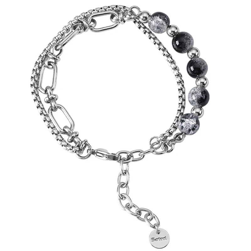 ZAKOL Trendy Ball Crystal Beaded Chain Bracelets For Women Men Black Link Metal Bangles Strand Wristlet Jewelry Gifts Festival