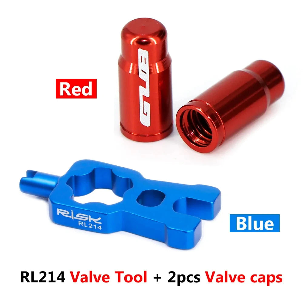 RISK 4 in 1 Bike Valve Core Wrench With 2 Presta Valve caps set Road Bicycle Valve Installation Removal Portable Repair Tool