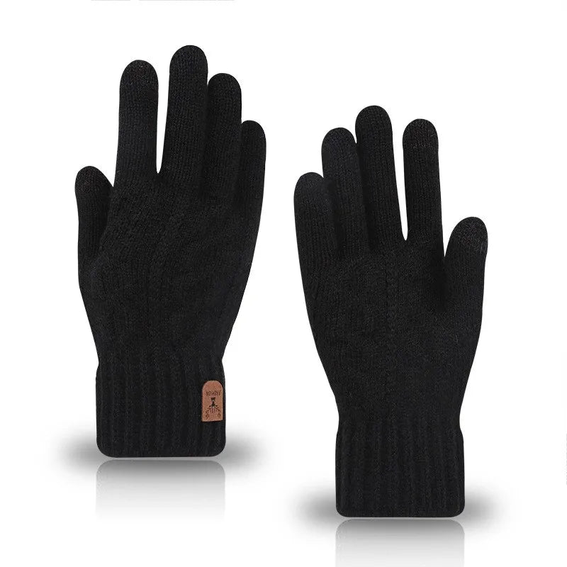 Men's warm gloves winter touch screen plus fleece gloves cold warm wool knitted gloves