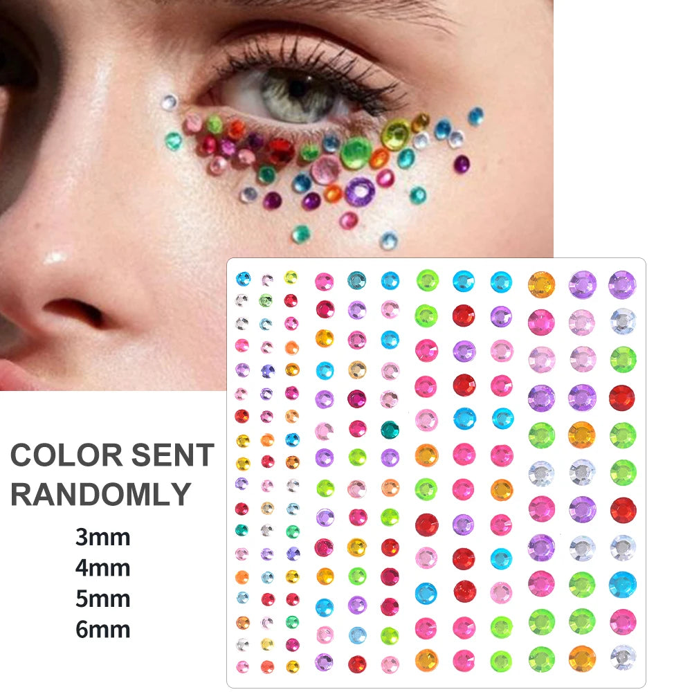 3D Face Eyes Party Makeup Tattoo Sticker Acrylic Diamond Rhinestones Sticker Self-adhesive Mixed Crystal Face Decoration Sticker