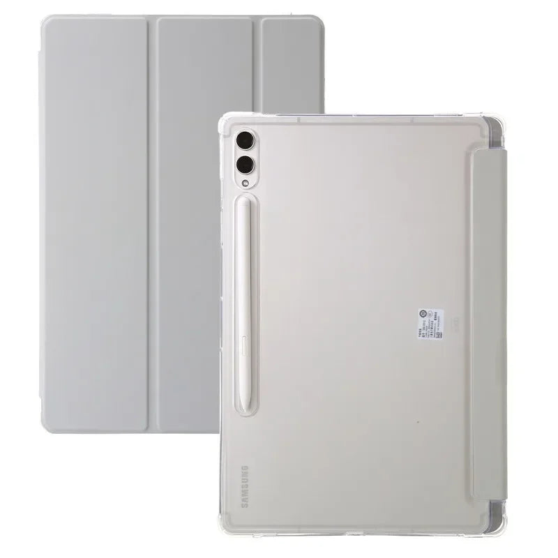 For Samsung Tab S7 FE S8 S10 S9 Plus Case with Pencil Holder Trifold Acrylic Clear Back Hard Cover For Galaxy Tab S9 FE S8 Case