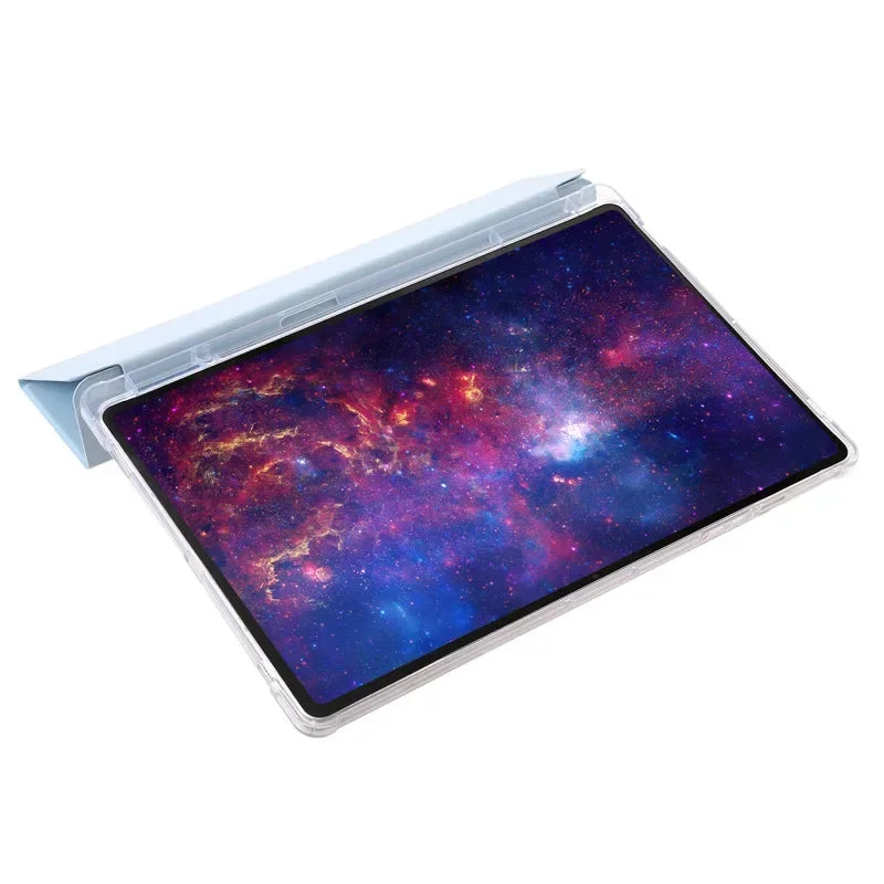 For Samsung Tab S7 FE S8 S10 S9 Plus Case with Pencil Holder Trifold Acrylic Clear Back Hard Cover For Galaxy Tab S9 FE S8 Case