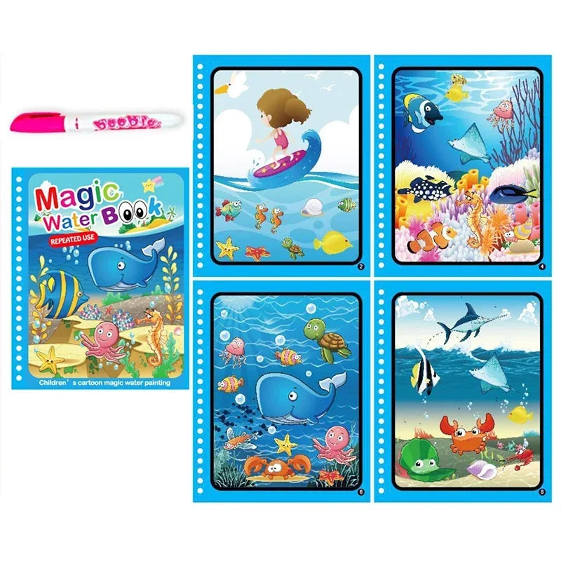 Children Early Education Toys Magical Book with Pen Water Drawing Toys Gift Reusable Coloring Book Magic Drawing Book