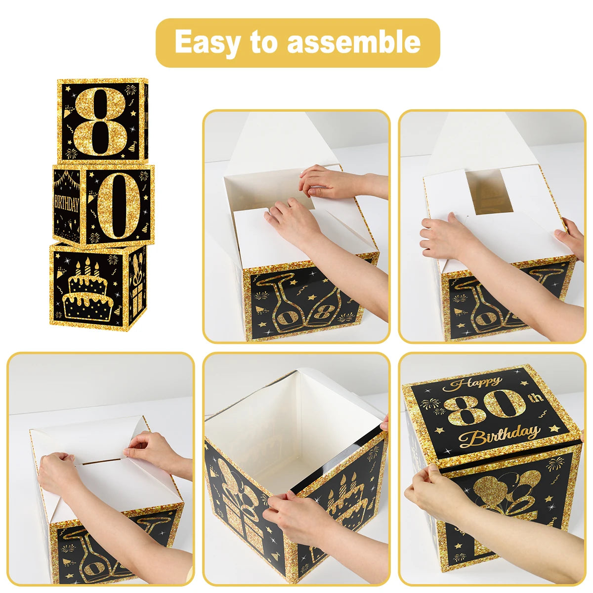Gold Black Birthday Number Paper Boxes 18 30 40 50 60 70 75 80 Year Old Birthday Party Decoration Adult Birthday Party Supplies