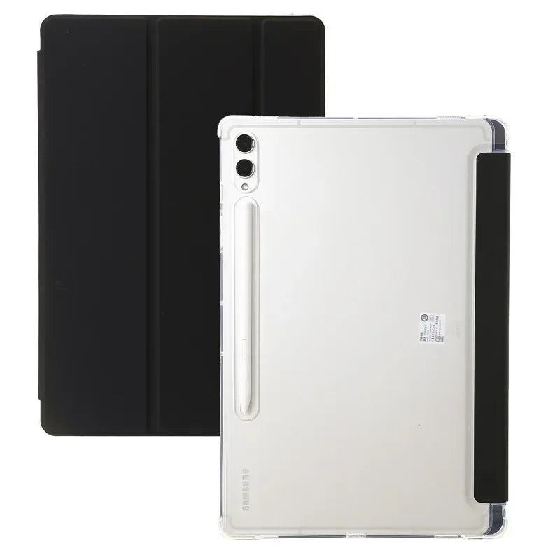 For Samsung Tab S7 FE S8 S10 S9 Plus Case with Pencil Holder Trifold Acrylic Clear Back Hard Cover For Galaxy Tab S9 FE S8 Case
