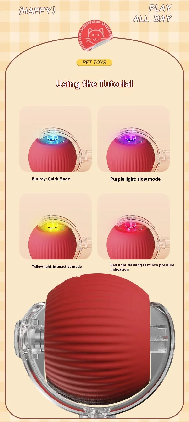 Cat Interactive Ball Toy Automatic Rolling Ball Faux Tail Rechargeable Smart Pet Electric Toy Dog Cat Training Imitate Mouse