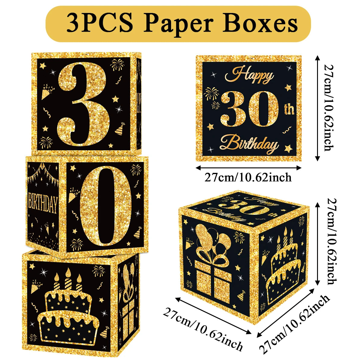 Gold Black Birthday Number Paper Boxes 18 30 40 50 60 70 75 80 Year Old Birthday Party Decoration Adult Birthday Party Supplies