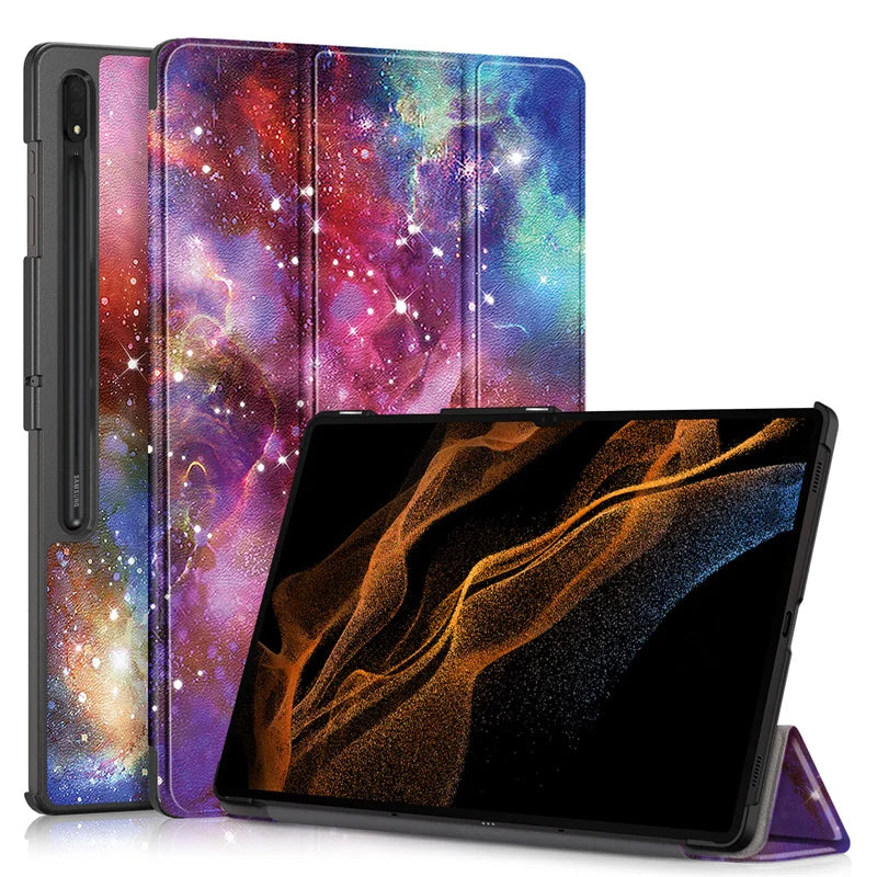 For Samsung Galaxy Tab S10 Ultra Case 14.6" Magnetic Fold PU Leather Stand Hard Tablet Funda For Galaxy Tab S9 Ultra Case Cover