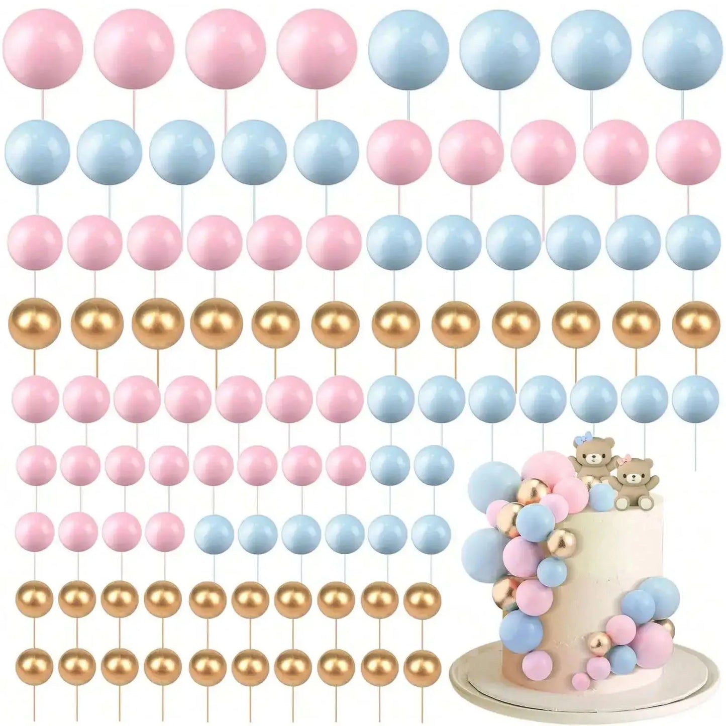 68pcs/set gold ball mini balloon cake hats foam decorated spherical cake insert hats for birthday parties and holiday decoration