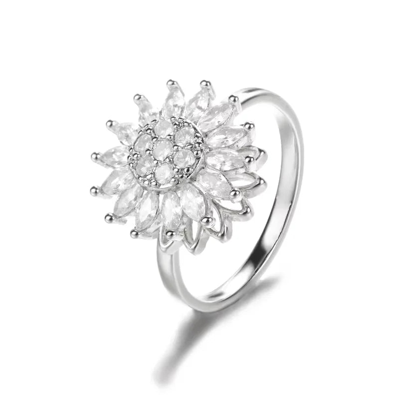 Anti Stress Anxiety Fidget Rings for Women Stainless Steel Sunflower Sun Star Spinner Ring Christmas Jewelry Gifts