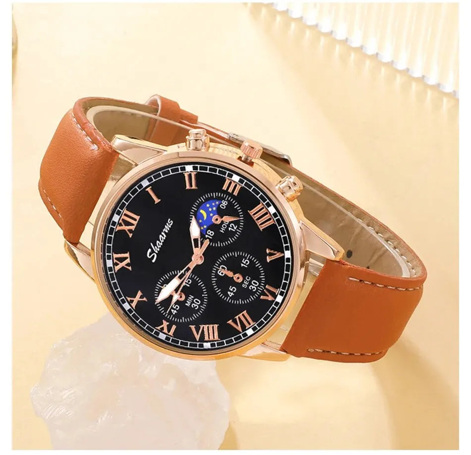 Fashion Mens Sports Watches Man Business Quartz Wristwatch Luxury Brown Leather Bracelet Men Casual Luminous Clock Watch