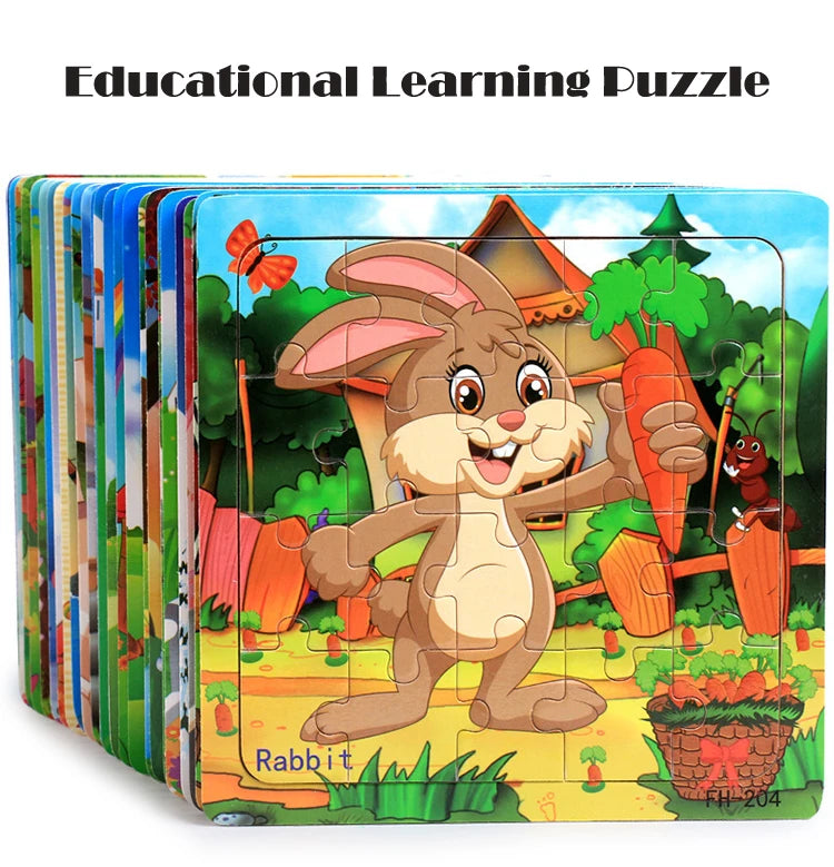 Baby Toys 20Piece Wooden Puzzle Cartoon Animal Vehicle 3D Jigsaw Puzzle Game Montessori Educational Toys For Children Gifts