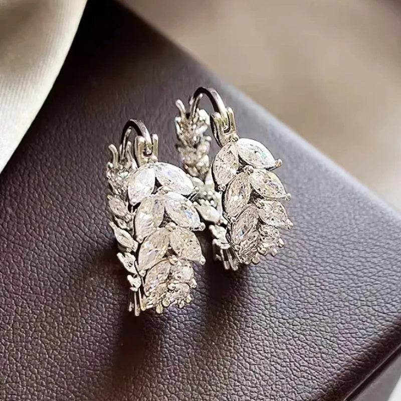 Luxury Trendy Marquise Cubic Zirconia Hoop Earrings for Women Sparking Silver Color Female Earrings Wedding Party Jewelry