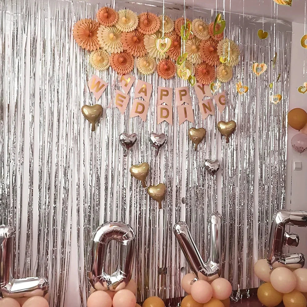 6pcs Rain Silk Curtain Bright 1 * 2M Birthday Party Decoration Tassel Wedding Decoration Background Wall