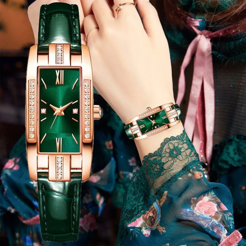 Little Green Watch Women's Watch Diamond Set Quartz Small Square Watch