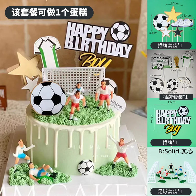 Football Boy Cake Decoration Football Field Player Doll Cupcake Top Happy Birthday Decoration Sports Children's Party Supplies