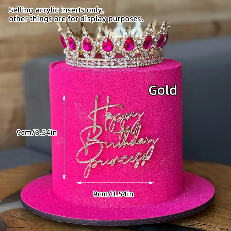 Cake Topper Acrylic Happy Birthday Queen Princess Suitable for Girls Birthday Party Cake Decoration Girls Mitzvah Baby Shower