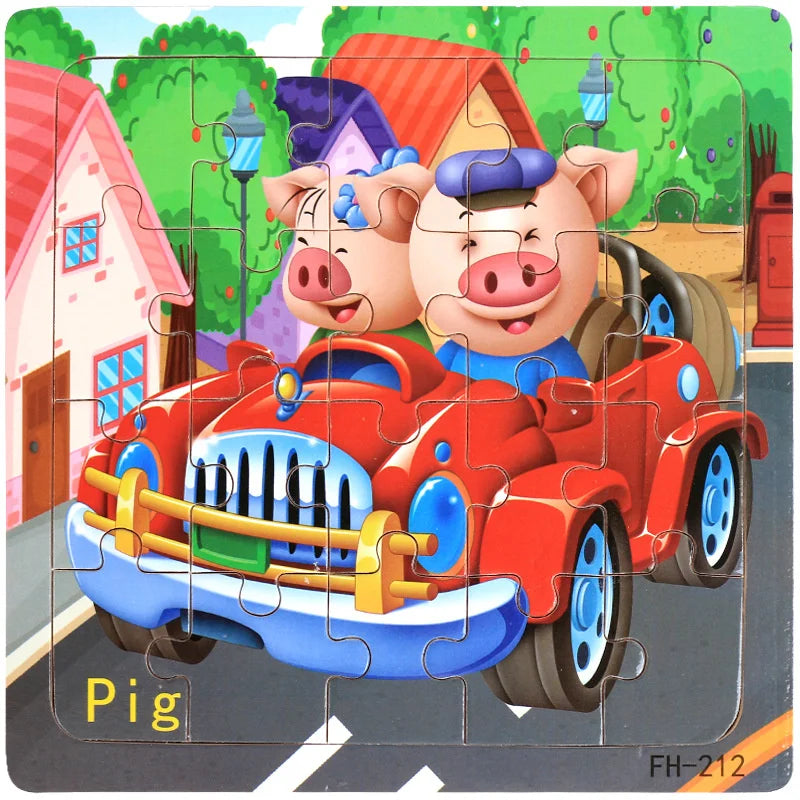Baby Toys 20Piece Wooden Puzzle Cartoon Animal Vehicle 3D Jigsaw Puzzle Game Montessori Educational Toys For Children Gifts