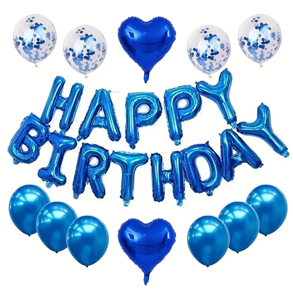 Multi-colored HAPPY BIRTHDAY Letters Foil Balloons Set Banner Heart Balloon Latex Confetti Balloon Birthday Party Decor Supplies