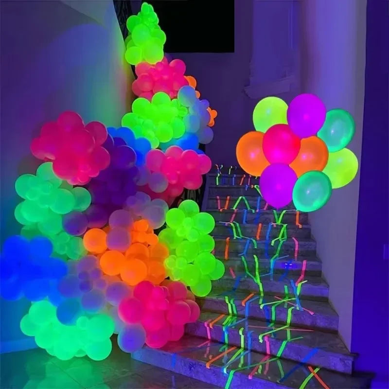 12pcs Neon Glow Balloons Reusable Glow in the Dark Baloon Neon Glow Party Balloon Fluorescent Birthday Party Decor Kids