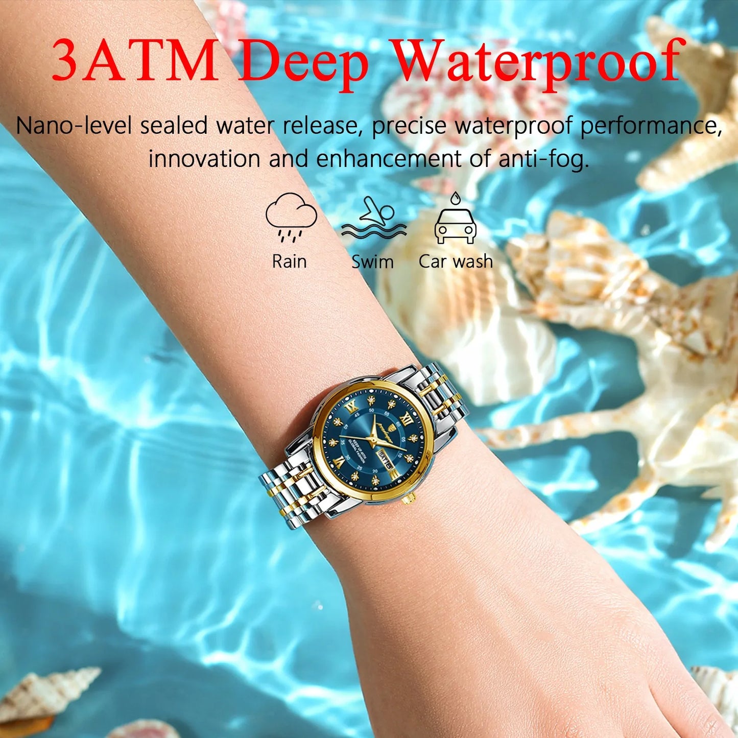 POEDAGAR Luxury Women Wristwatch Waterproof Luminous Date Week Women's Watches Stainless Steel Elegant Dress Quartz Ladies Watch
