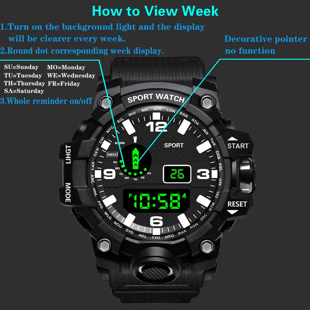 YIKAZE Sports Watch Men's LED Digital Watches Multifunction Military Waterproof Fitness Electronic Watch For Man