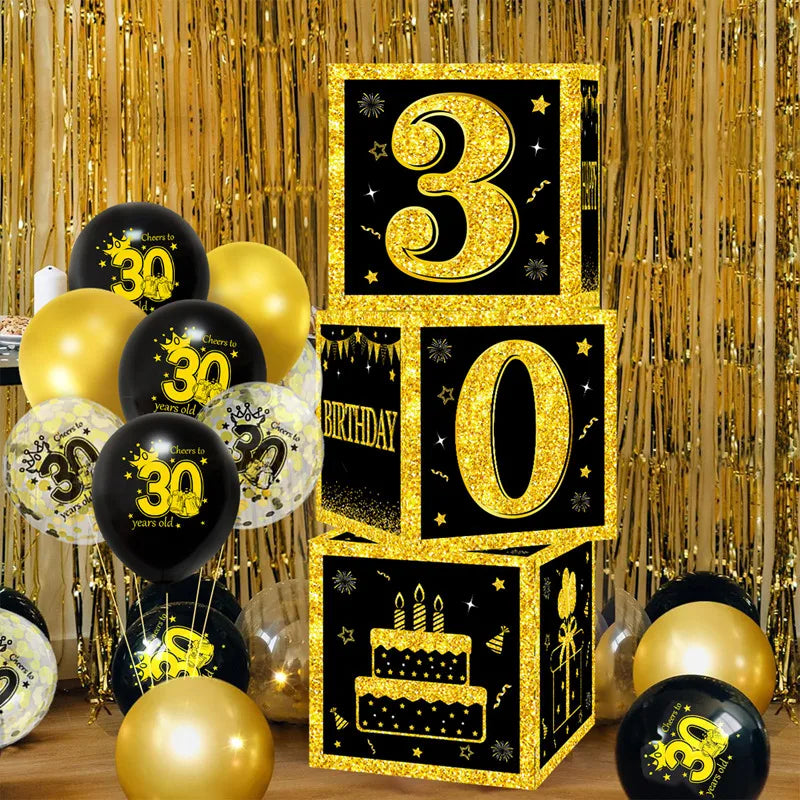 Gold Black Birthday Number Paper Boxes 18 30 40 50 60 70 75 80 Year Old Birthday Party Decoration Adult Birthday Party Supplies
