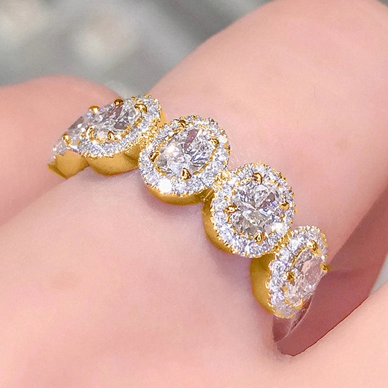 Exquisite Oval Cubic Zirconia Band Women's Rings for Engagement Wedding Accessories Luxury Silver Color Female Jewelry