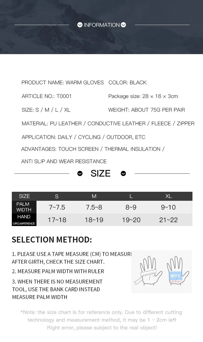 Autumn Winter Warm Cycling Gloves Thermal Outdoor Sport Running Bicycle Ski Gloves for Camping Hiking Motorcycle Gloves Men