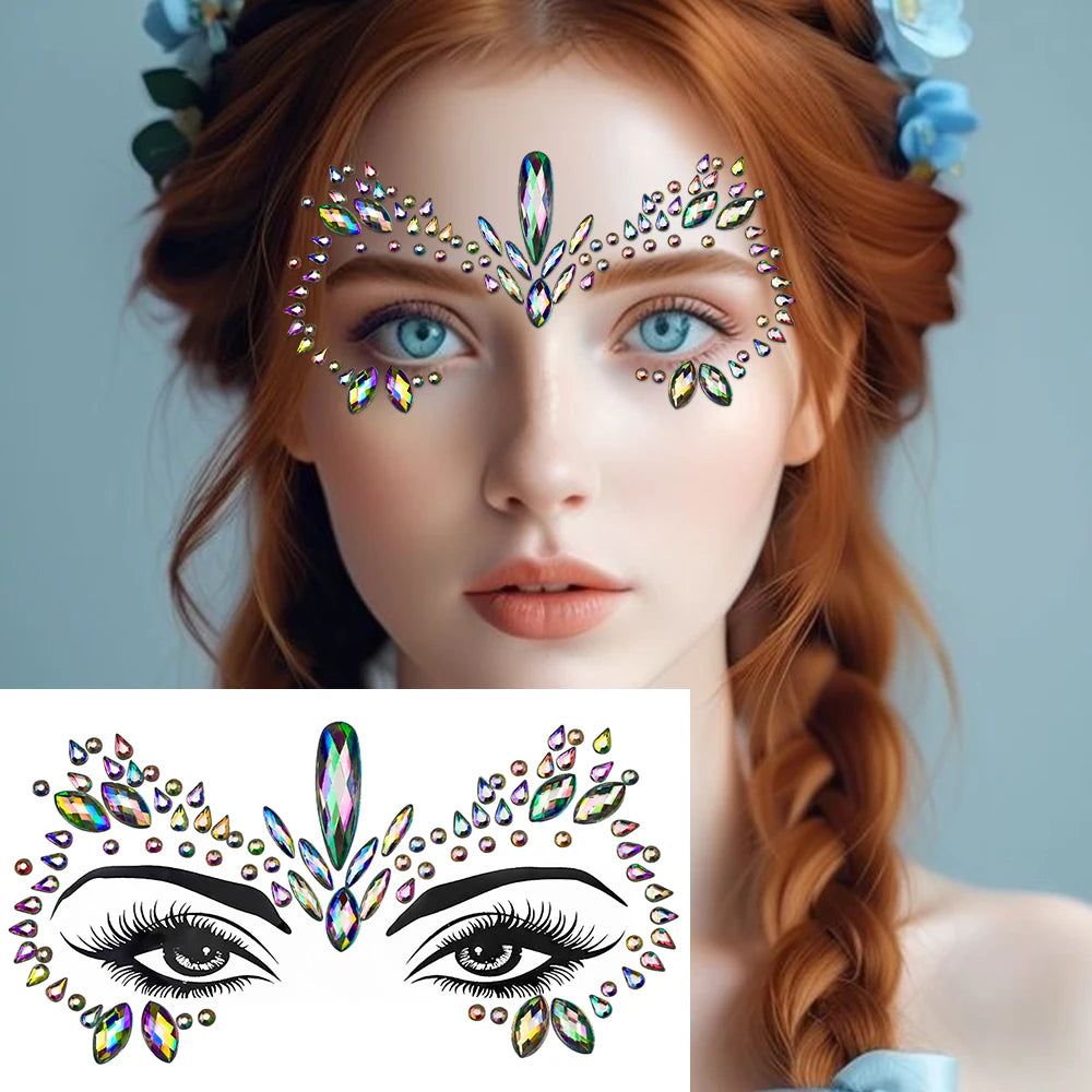3D Face Eyes Party Makeup Tattoo Sticker Acrylic Diamond Rhinestones Sticker Self-adhesive Mixed Crystal Face Decoration Sticker