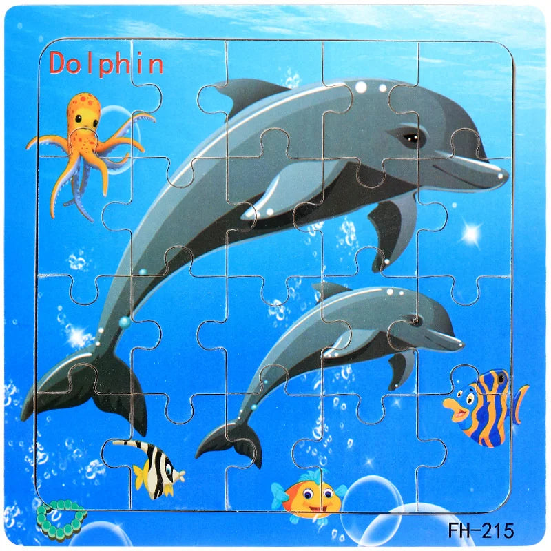 Baby Toys 20Piece Wooden Puzzle Cartoon Animal Vehicle 3D Jigsaw Puzzle Game Montessori Educational Toys For Children Gifts