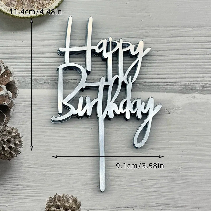 10Pcs Acrylic Happy Birthday Cake Topper Black Gold Silver Designs Cake Decorations for Kids, Men, Women & Baby Showers