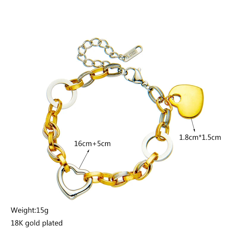 DIEYURO 316L Stainless Steel Heart Charm Bracelet For Women Hip Hop Street Trend Girls Wrist Jewelry Fashion Party Wedding Gifts