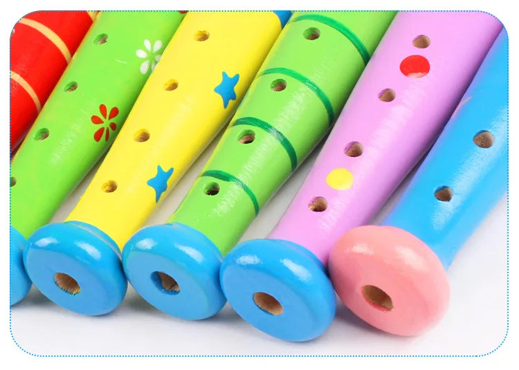 1Pc Wooden Cartoon Flute Children Clarinet 6-Hole Piccolo Musical Instrument Toys Early Learning Educational Wooden Toys
