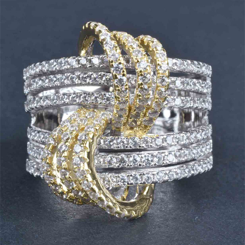 Gorgeous Fashion Finger Ring Lady Party Jewelry with Bright Zirconia Two-tone Style Design Accessories for Anniversary