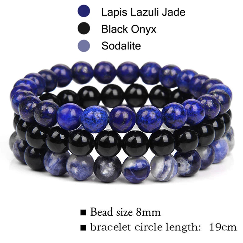 3Pcs Natural Stone Bracelet 8mm Rhodonite Rose Pink Quartzs Amethysts Hematite Bracelets For Women Men Jewelry